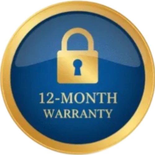 12-month warranty seal with padlock design
