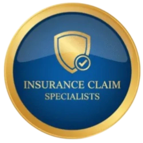 Insurance claim specialists badge with shield emblem