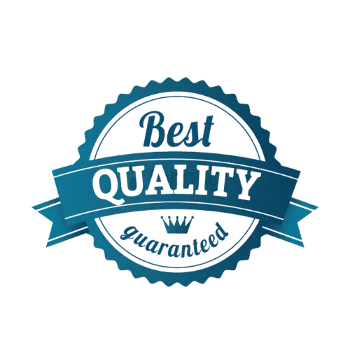 Blue quality guarantee badge with ribbon