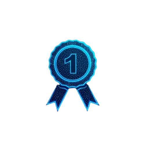 Digital blue award badge with a number one