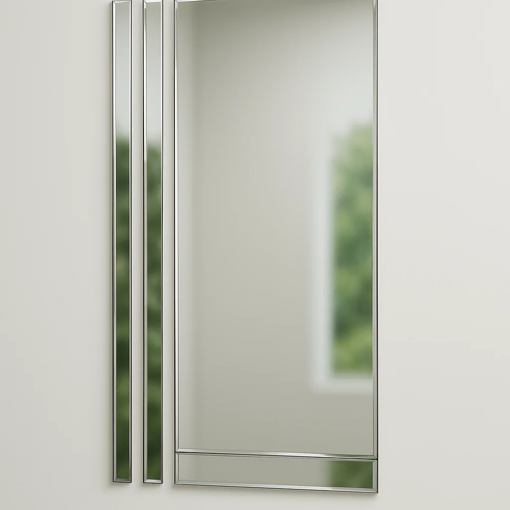 Stylish mirrors reflecting greenery in a modern interior