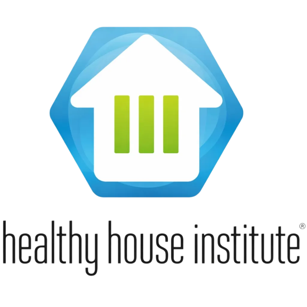 Logo of Healthy House Institute with a house icon and green lines