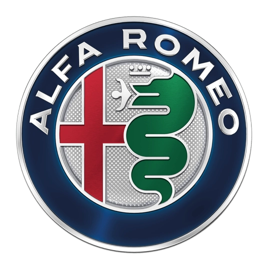 Alfa Romeo logo featuring a snake and cross emblem.