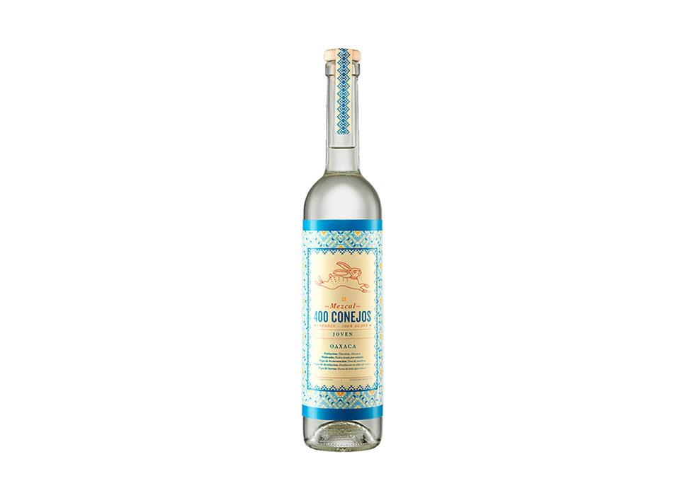 Bottle of Mezcal 100 Conejos showcasing traditional design