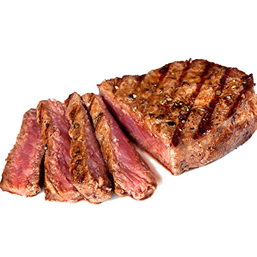 Grilled steak sliced into portions showcasing juicy interior
