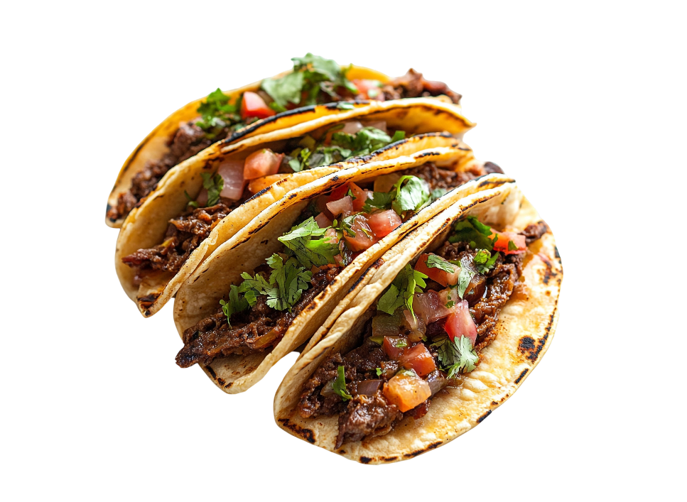 Delicious beef tacos garnished with fresh cilantro and diced tomatoes