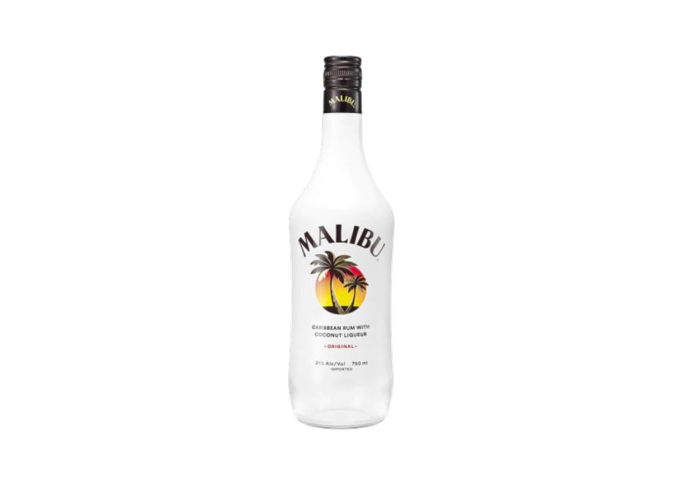 Malibu coconut rum bottle on a black background