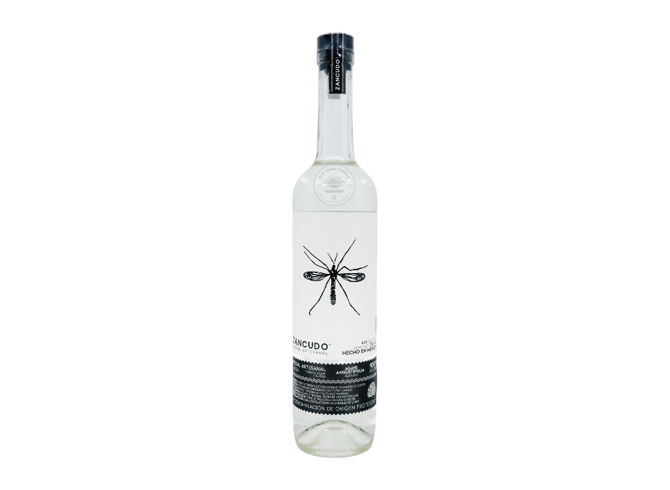 Clear spirit bottle with artistic label design