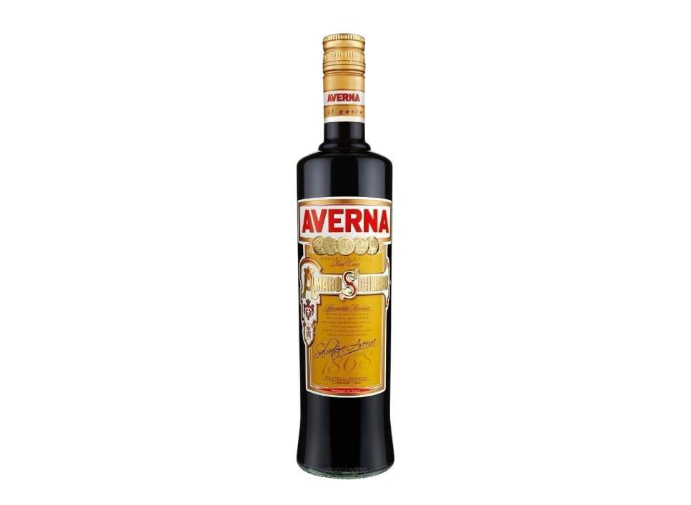 Bottle of Averna Amaro on a plain background