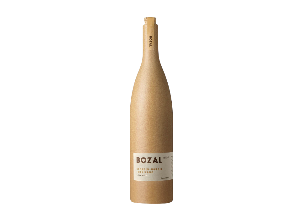 A bottle of Bozal mezcal with a minimalist design