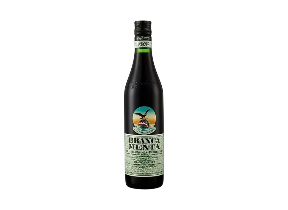 Bitter herbal liqueur bottle against black background
