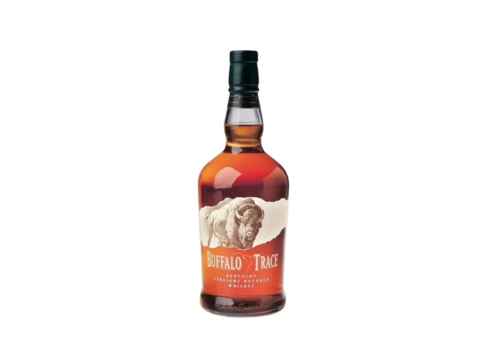 Buffalo Trace whiskey bottle on a black background