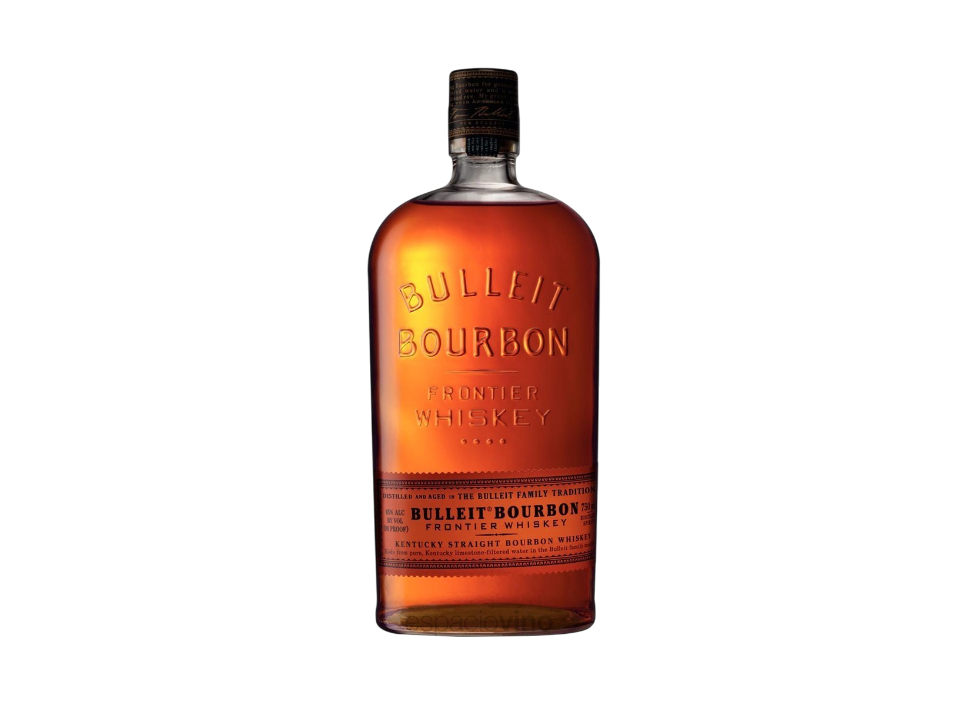 Bulleit Bourbon bottle against a black background