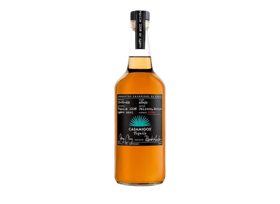 Casamigos tequila bottle on black background