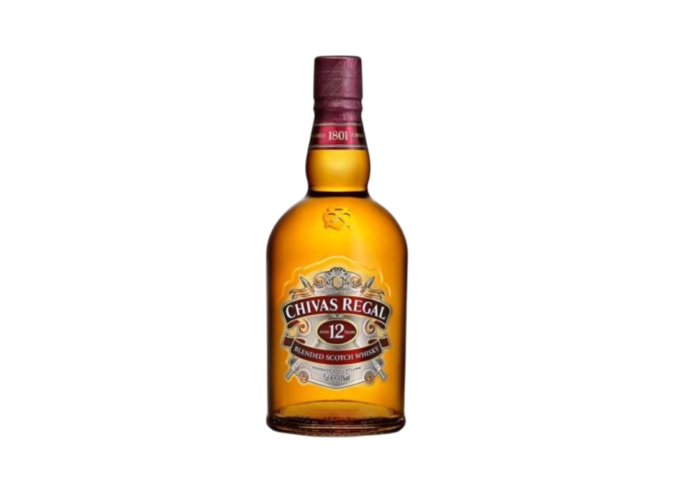 Chivas Regal 12 Year Old Scotch Whisky bottle on black background