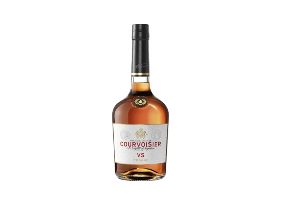 Courvoisier VS Cognac bottle on a black background