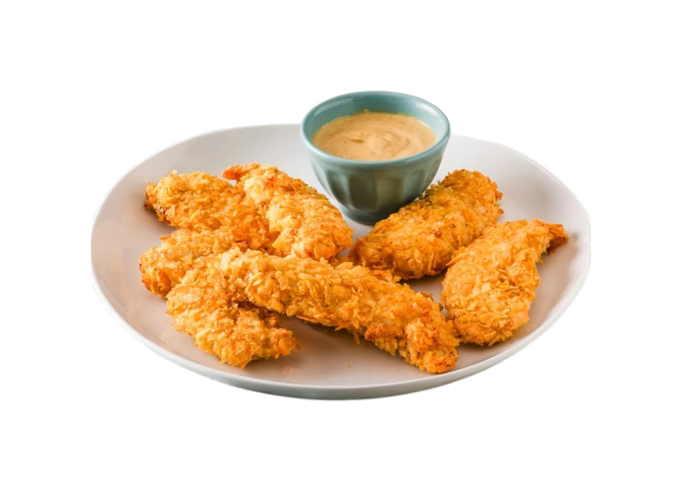 Crispy chicken tenders served with dipping sauce
