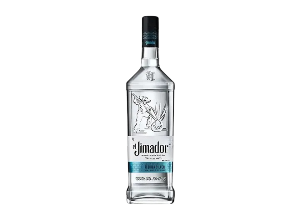 Bottle of El Jimador Silver Tequila on a black background