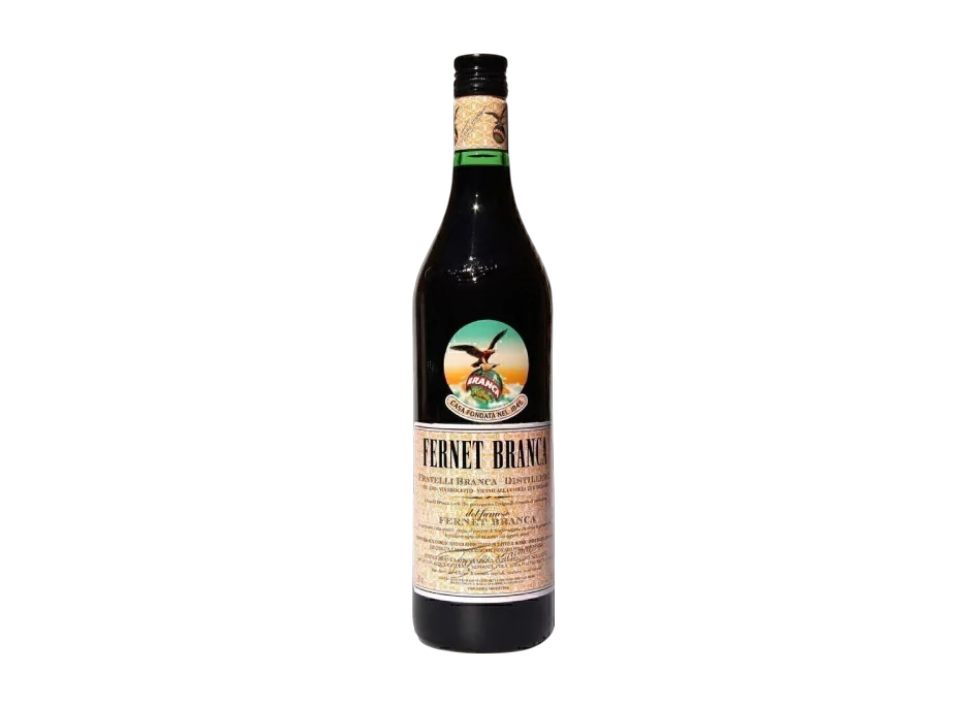 Bottle of Fernet Branca on a black background