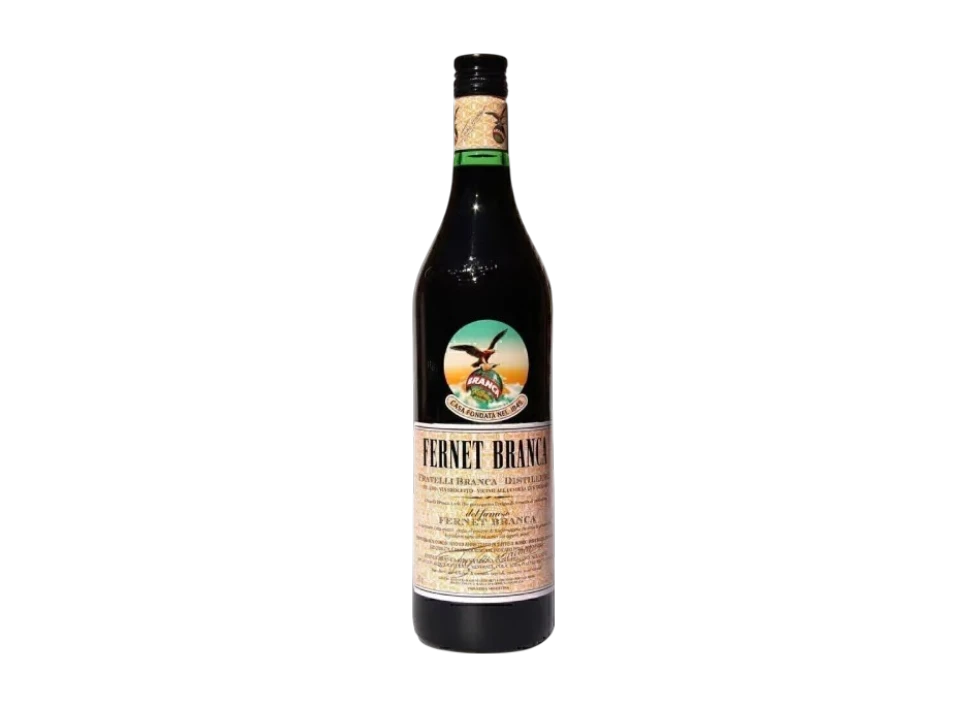 Bottle of Fernet Branca on a black background