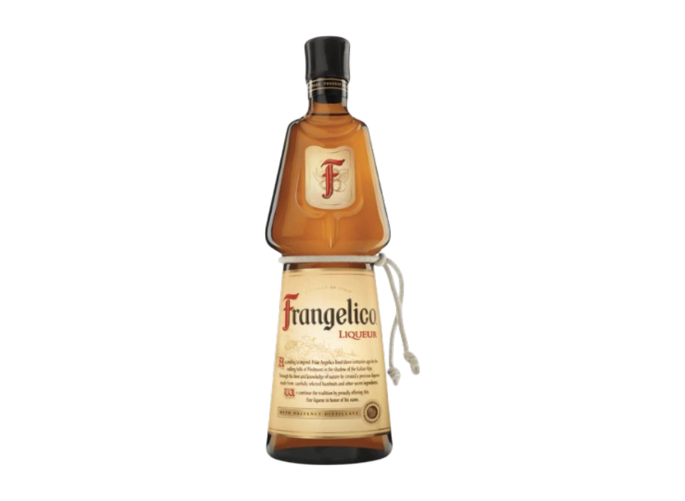 Frangelico liqueur bottle on a black background