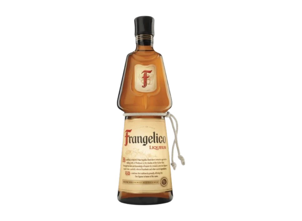 Frangelico liqueur bottle on a black background