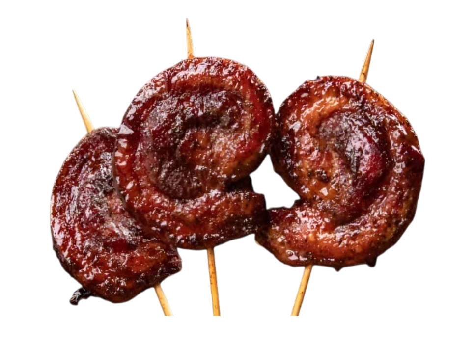 Grilled meat skewers on wooden sticks