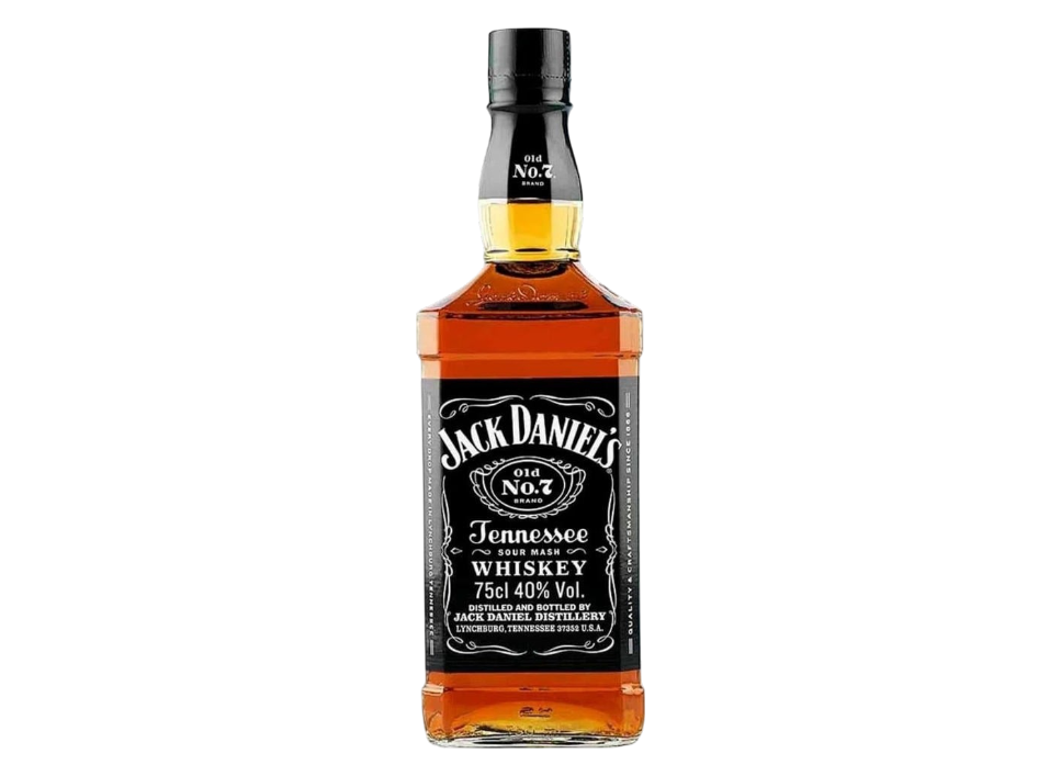 Jack Daniel's whiskey bottle on a black background