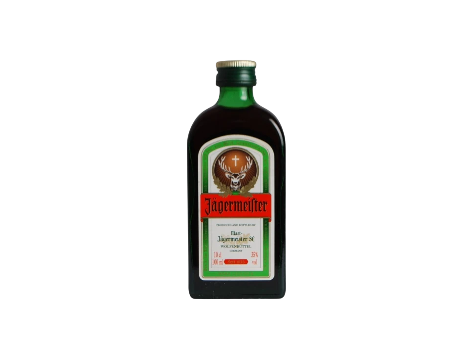 Jägermeister bottle on a black background