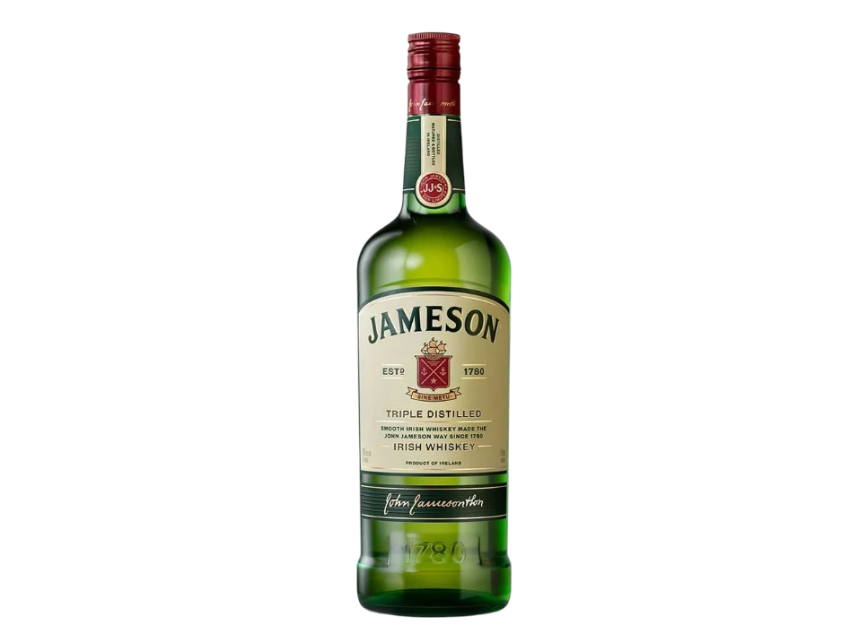 Bottle of Jameson Irish Whiskey on black background.