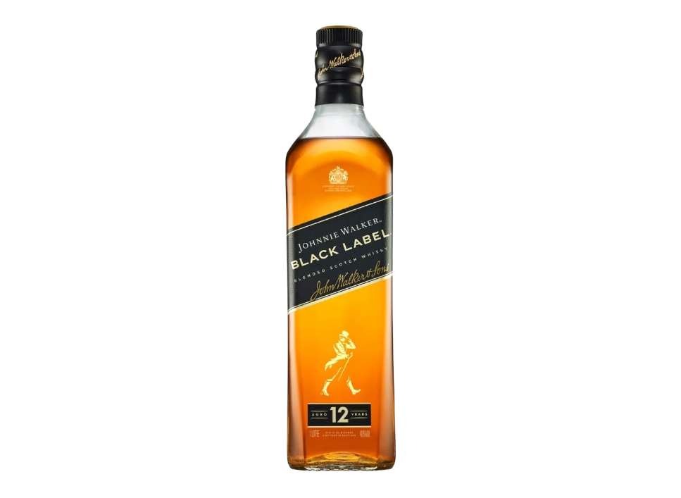 Johnnie Walker Black Label whiskey bottle on black background