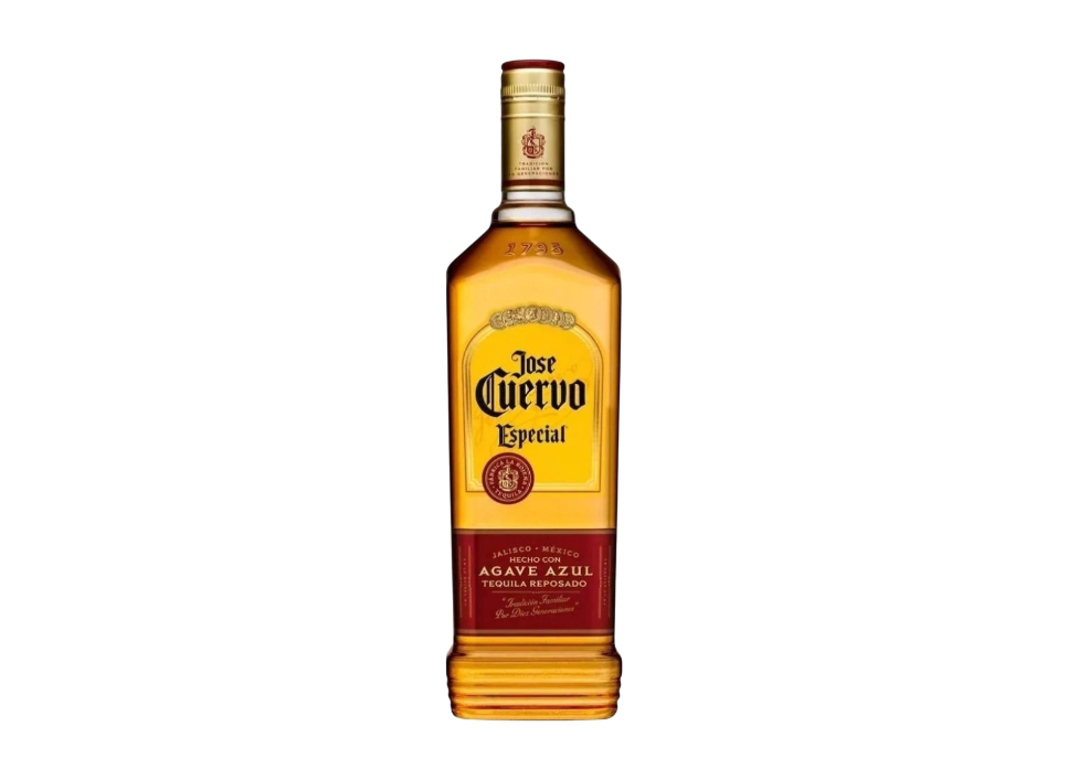 Jose Cuervo Especial tequila bottle against a black background