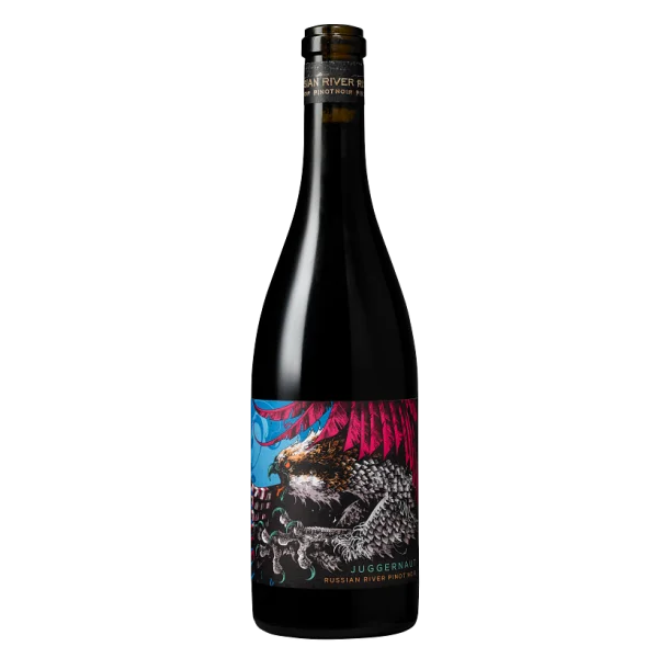 Juggernaut wine bottle featuring a colorful label