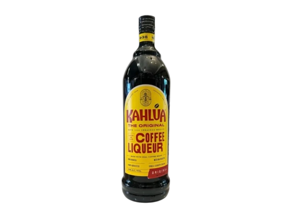 Kahlúa coffee liqueur bottle on a black background