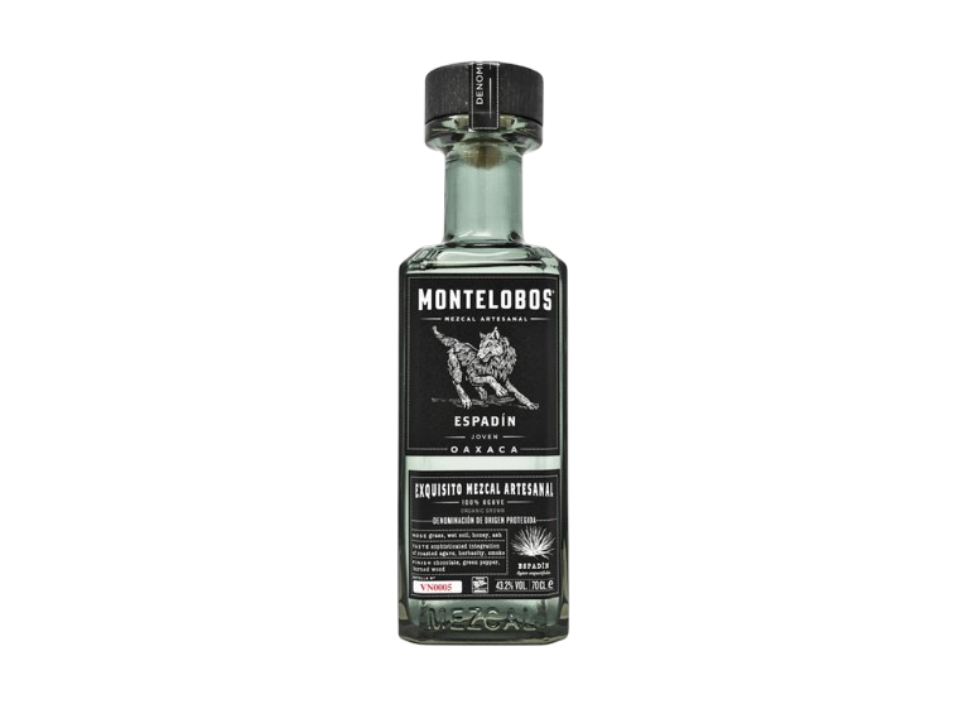 Bottle of Montelobos Espadin Mezcal with black label