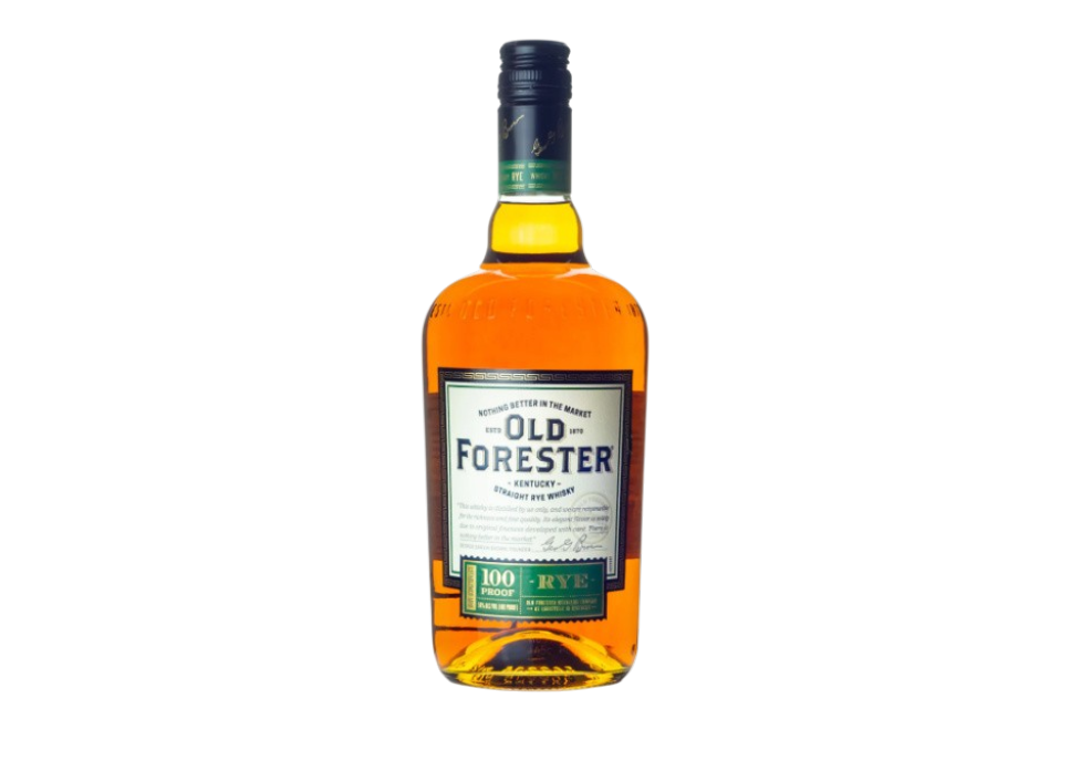 Old Forester Rye whiskey bottle on black background