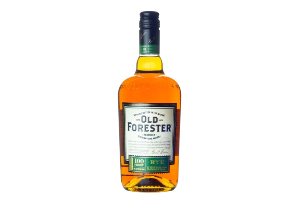 Old Forester Rye whiskey bottle on black background