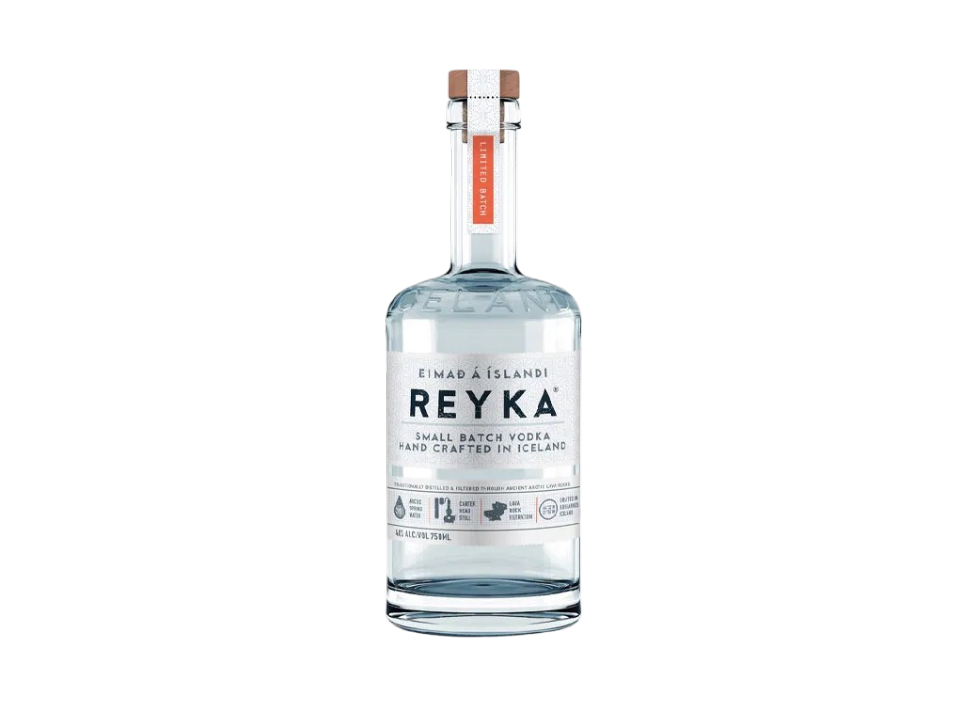 Reyka Vodka bottle on a black background