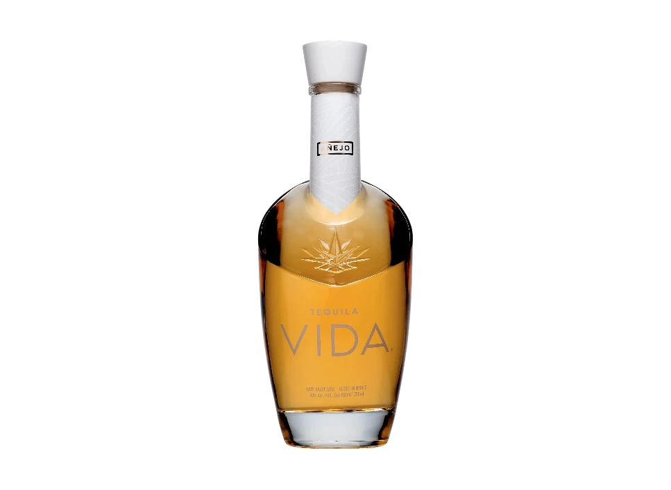 Bottle of Tequila Vida Nejo on a black background