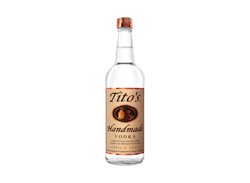 Tito's Handmade Vodka bottle against a black background