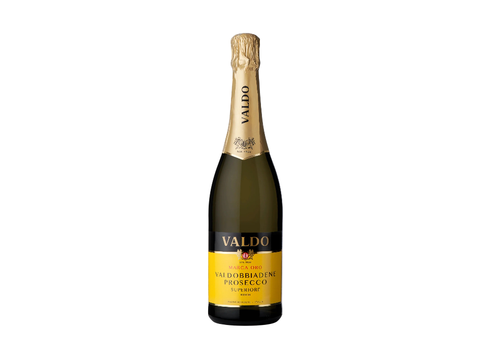 Valdo Prosecco bottle with a golden label
