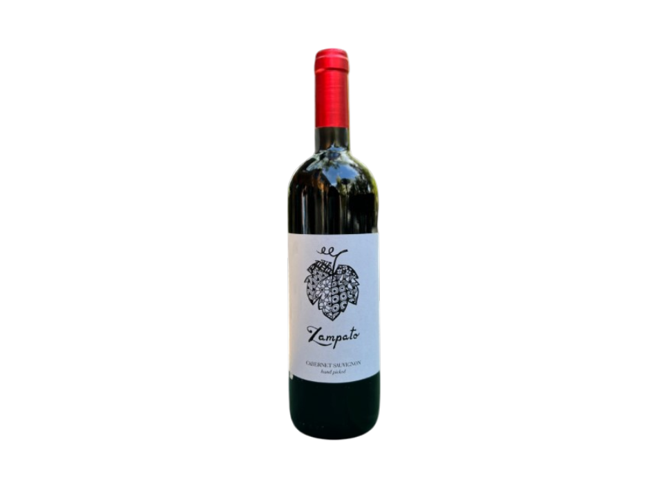 Bottle of Zampato Cabernet Sauvignon wine on black background
