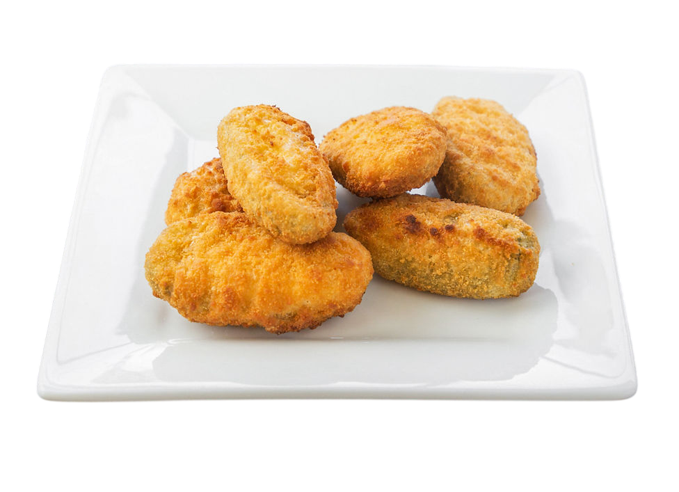 Plate of assorted breaded chicken nuggets