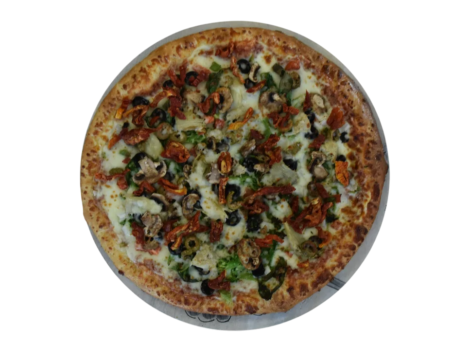 Delicious vegetable pizza with various toppings