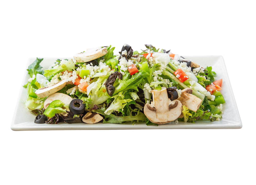 Fresh salad with lettuce, mushrooms, and olives