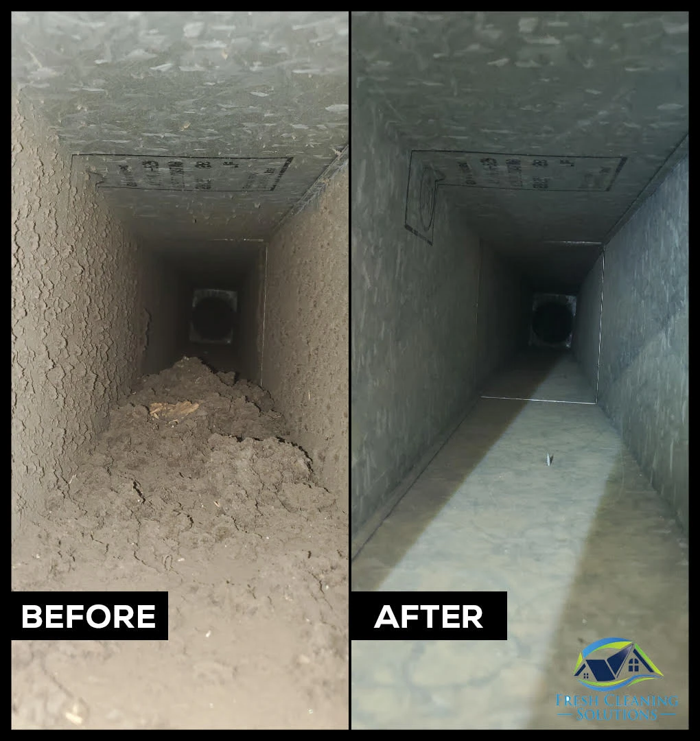 Comparison of a dirty and clean duct after cleaning