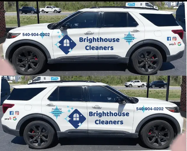 Brighthouse Cleaners vehicle wrapped in branding