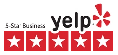 Yelp logo with five stars rating