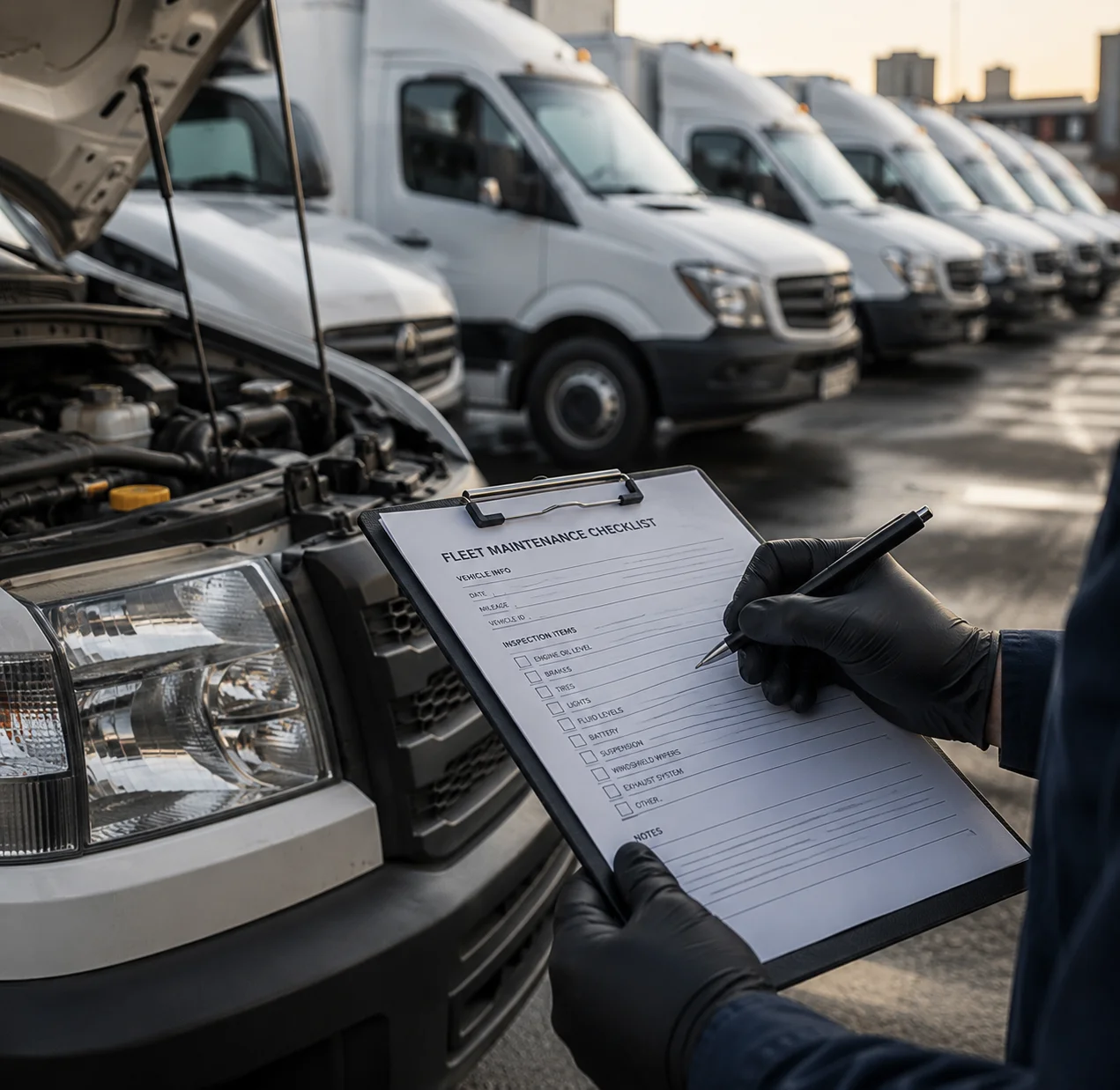 Person checking a fleet maintenance checklist