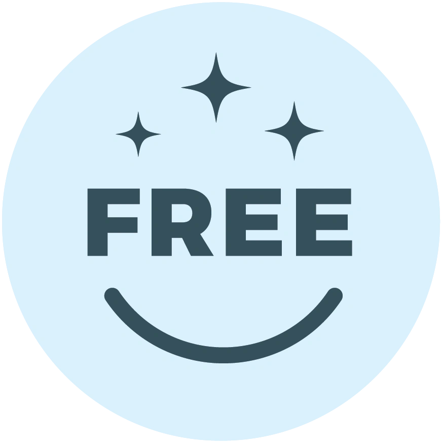 Circular logo with the word 'FREE' and sparkles